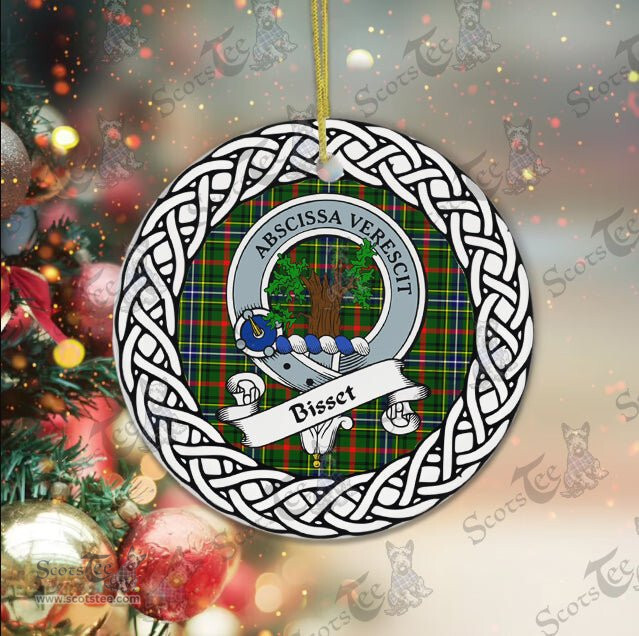 Bisset Scottish Clan Tartan Crest Badge Plaid Ornament Gift. Christmas Tree Ornament Bisset Clan Tartan Ornament,  ceramic ornament, personalized christmas ornaments, christmas tree ornaments, christmas door decorations, Plaid Ornament, Tartan Ceramic Ornament