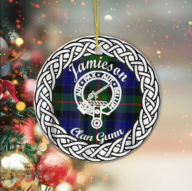 Jamieson Tartan Ornament,  ceramic ornament, personalized christmas ornaments, christmas tree ornaments, christmas door decorations, Plaid Ornament, Tartan Ceramic Ornament