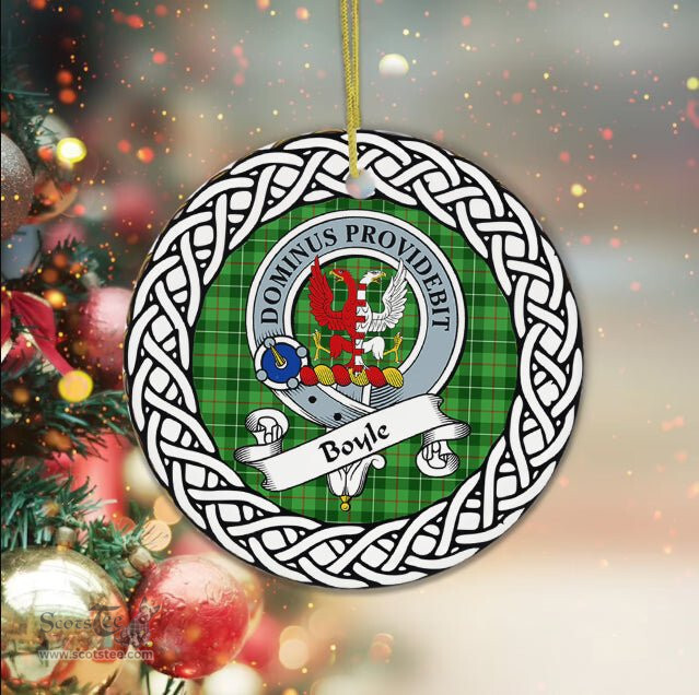 Boyle Scottish Clan Tartan Crest Badge Plaid Ornament Gift. Christmas Tree Ornament Boyle Clan Tartan Ornament,  ceramic ornament, personalized christmas ornaments, christmas tree ornaments, christmas door decorations, Plaid Ornament, Tartan Ceramic Ornament