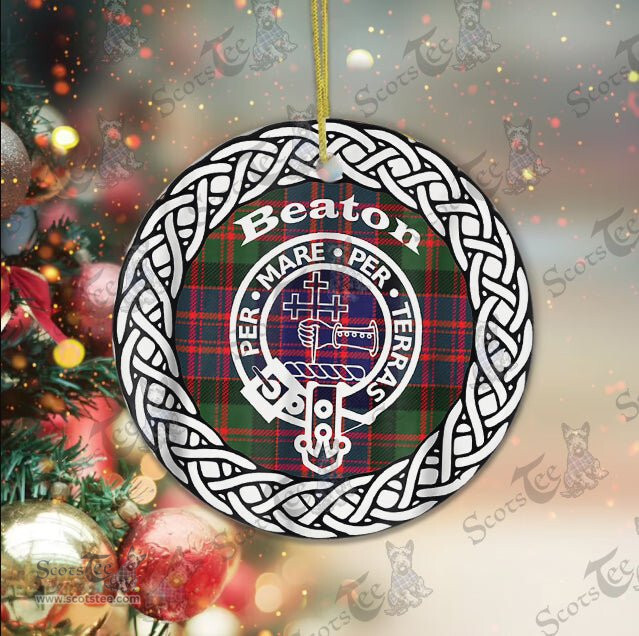Beaton Scottish Clan Tartan Crest Badge Plaid Ornament Gift. Christmas Tree Ornament Beaton Clan Tartan Ornament,  ceramic ornament, personalized christmas ornaments, christmas tree ornaments, christmas door decorations, Plaid Ornament, Tartan Ceramic Ornament