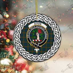Aiton Scottish Clan Tartan Crest Badge Plaid Ornament Gift. Christmas Tree Ornament Aiton Clan Tartan Ornament,  ceramic ornament, personalized christmas ornaments, christmas tree ornaments, christmas door decorations, Plaid Ornament, Tartan Ceramic Ornament