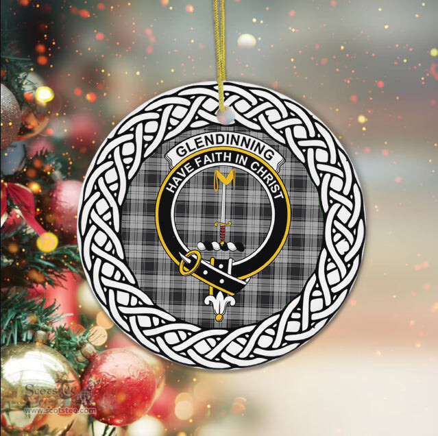 Glendinning Tartan Ornament,  ceramic ornament, personalized christmas ornaments, christmas tree ornaments, christmas door decorations, Plaid Ornament, Tartan Ceramic Ornament