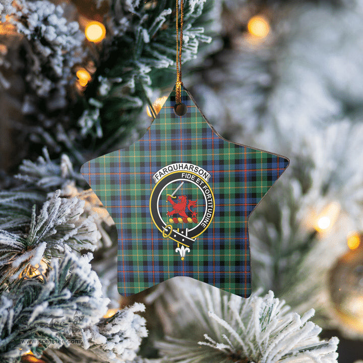 Scotstee Shop - Scotstee Shop Ornament The Farquharson Ancient Clan Tartan Crest Star Ceramic Ornament Christmas Gift