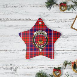 Scotstee Shop - Scotstee Shop Ornament The Cameron of Lochiel Modern Clan Tartan Crest Star Ceramic Ornament Christmas Gift