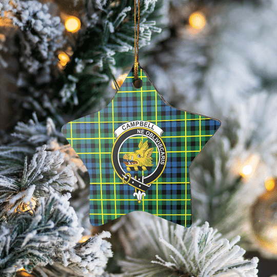 Scotstee Shop - Scotstee Shop Ornament The Campbell of Breadalbane Ancient Clan Tartan Crest Star Ceramic Ornament Christmas Gift