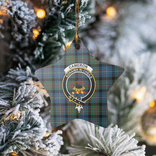 Scotstee Shop - Scotstee Shop Ornament The Cameron of Erracht Ancient Clan Tartan Crest Star Ceramic Ornament Christmas Gift