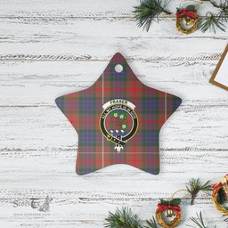 Scotstee Shop - Scotstee Shop Ornament The Fraser Hunting Modern Clan Tartan Crest Star Ceramic Ornament Christmas Gift