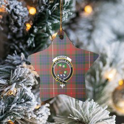 Scotstee Shop - Scotstee Shop Ornament The Fraser Hunting Modern Clan Tartan Crest Star Ceramic Ornament Christmas Gift