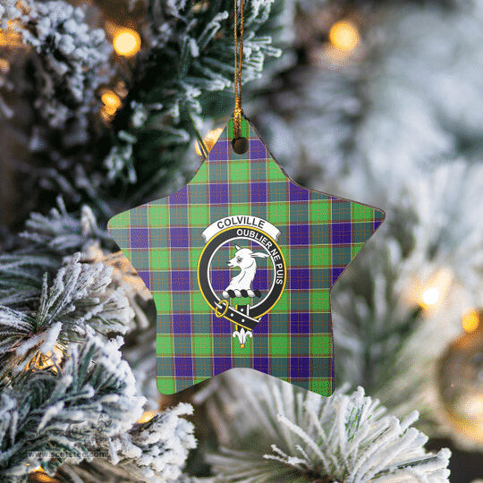 Scotstee Shop - Scotstee Shop Ornament The Colville Clan Tartan Crest Star Ceramic Ornament Christmas Gift