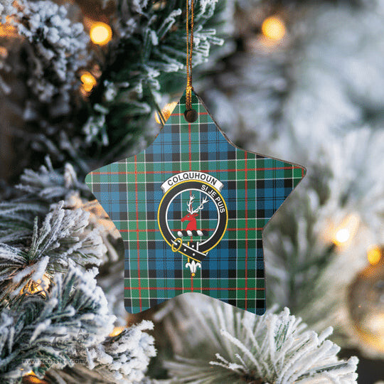 Scotstee Shop - Scotstee Shop Ornament The Colquhoun Ancient Clan Tartan Crest Star Ceramic Ornament Christmas Gift