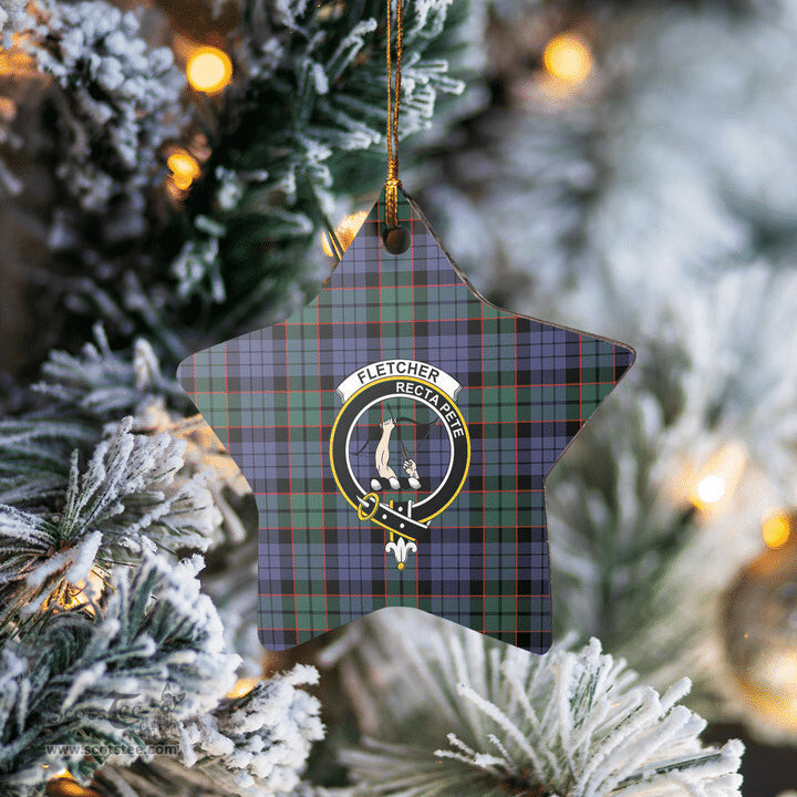 Scotstee Shop - Scotstee Shop Ornament The Fletcher Modern Clan Tartan Crest Star Ceramic Ornament Christmas Gift