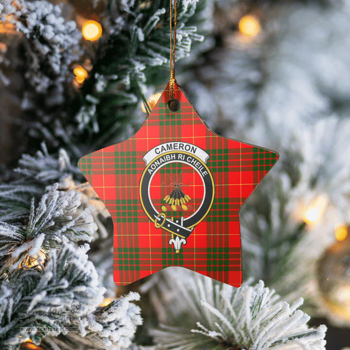 Scotstee Shop - Scotstee Shop Ornament The Cameron Modern Clan Tartan Crest Star Ceramic Ornament Christmas Gift