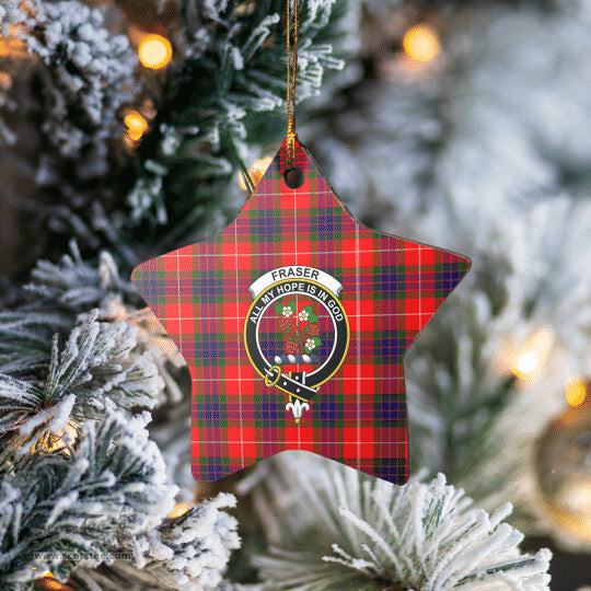 Scotstee Shop - Scotstee Shop Ornament The Fraser Modern Clan Tartan Crest Star Ceramic Ornament Christmas Gift