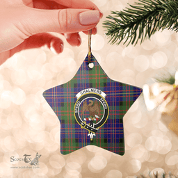 Scotstee Shop - Scotstee Shop Ornament The Chalmer Clan Tartan Crest Star Ceramic Ornament Christmas Gift
