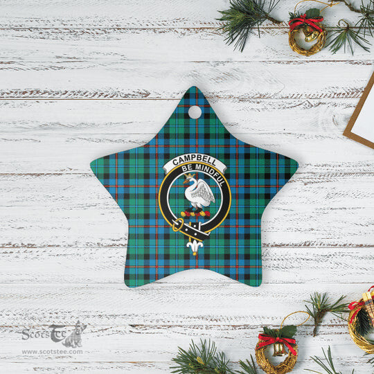 Scotstee Shop - Scotstee Shop Ornament The Campbell of Cawdor Ancient Clan Tartan Crest Star Ceramic Ornament Christmas Gift