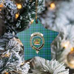 Scotstee Shop - Scotstee Shop Ornament The Douglas Ancient Clan Tartan Crest Star Ceramic Ornament Christmas Gift