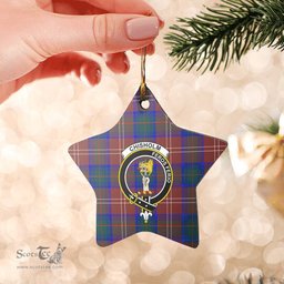 Scotstee Shop - Scotstee Shop Ornament The Chisholm Hunting Modern Clan Tartan Crest Star Ceramic Ornament Christmas Gift