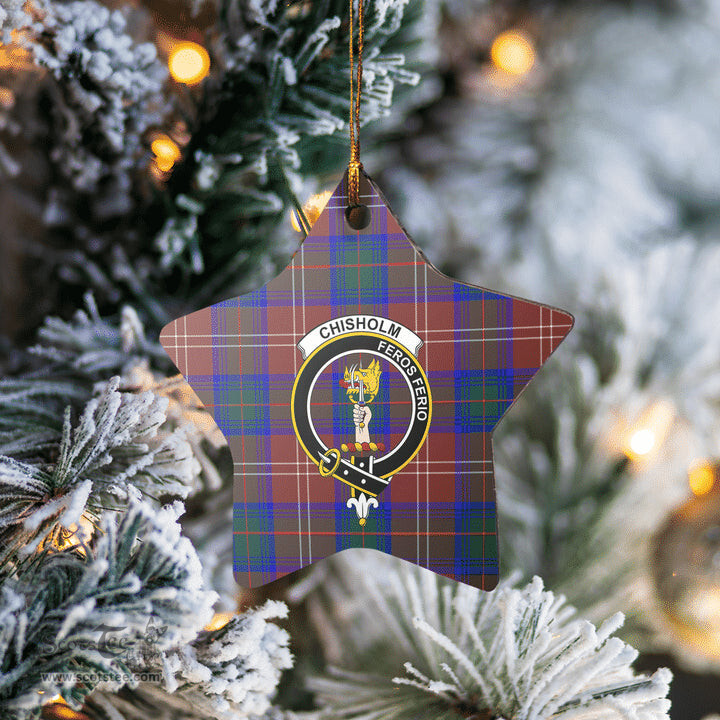 Scotstee Shop - Scotstee Shop Ornament The Chisholm Hunting Modern Clan Tartan Crest Star Ceramic Ornament Christmas Gift