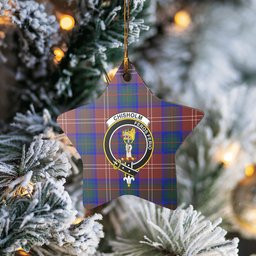 Scotstee Shop - Scotstee Shop Ornament The Chisholm Hunting Modern Clan Tartan Crest Star Ceramic Ornament Christmas Gift