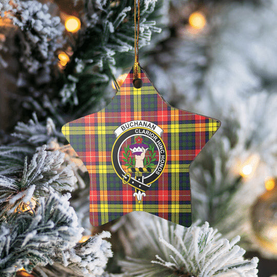 Scotstee Shop - Scotstee Shop Ornament The Buchanan Modern Clan Tartan Crest Star Ceramic Ornament Christmas Gift