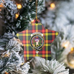 Scotstee Shop - Scotstee Shop Ornament The Buchanan Modern Clan Tartan Crest Star Ceramic Ornament Christmas Gift