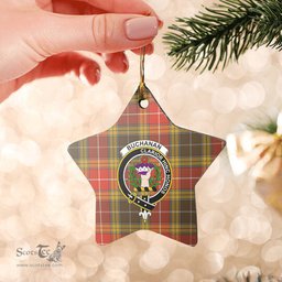 Scotstee Shop - Scotstee Shop Ornament The Buchanan Old Set Weathered Clan Tartan Crest Star Ceramic Ornament Christmas Gift