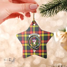 Scotstee Shop - Scotstee Shop Ornament The Buchanan Hunting Clan Tartan Crest Star Ceramic Ornament Christmas Gift
