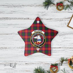 Scotstee Shop - Scotstee Shop Ornament The Belshe Clan Tartan Crest Star Ceramic Ornament Christmas Gift