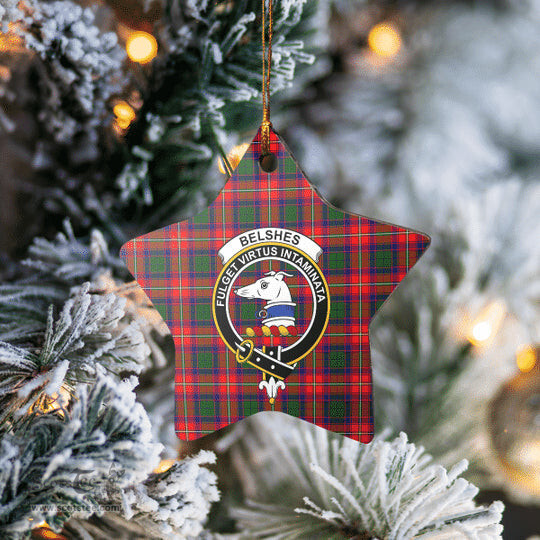 Scotstee Shop - Scotstee Shop Ornament The Belshe Clan Tartan Crest Star Ceramic Ornament Christmas Gift