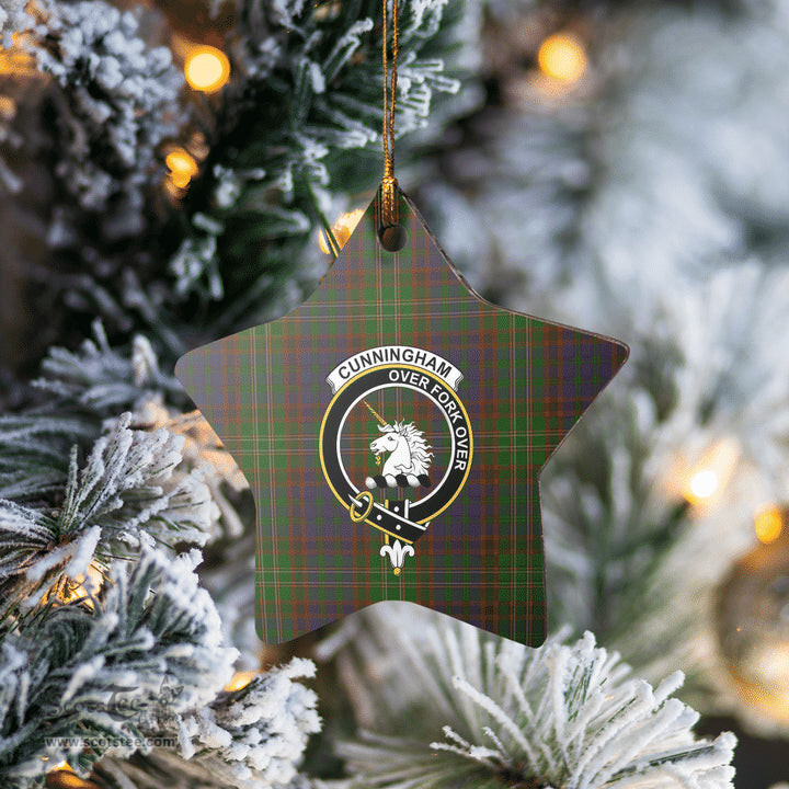 Scotstee Shop - Scotstee Shop Ornament The Cunningham Hunting Modern Clan Tartan Crest Star Ceramic Ornament Christmas Gift