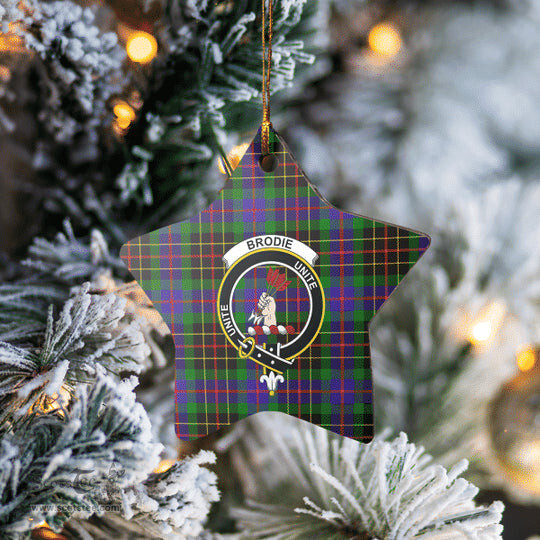 Scotstee Shop - Scotstee Shop Ornament The Brodie Hunting Modern Clan Tartan Crest Star Ceramic Ornament Christmas Gift
