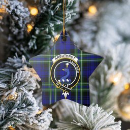 Scotstee Shop - Scotstee Shop Ornament The Arbuthnot Modern Clan Tartan Crest Star Ceramic Ornament Christmas Gift