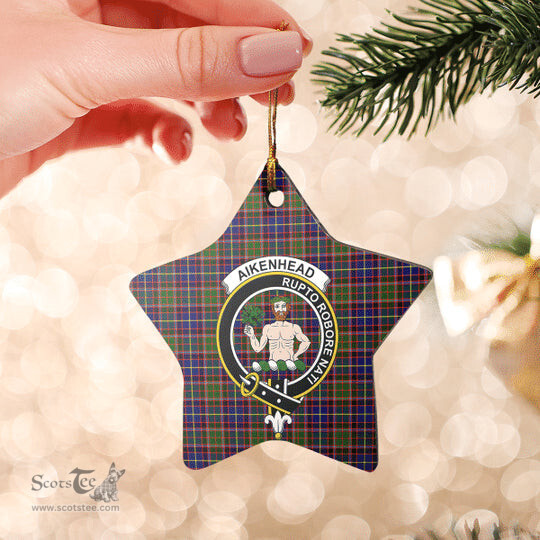 Scotstee Shop - Scotstee Shop Ornament The Aikenhead Clan Tartan Crest Star Ceramic Ornament Christmas Gift