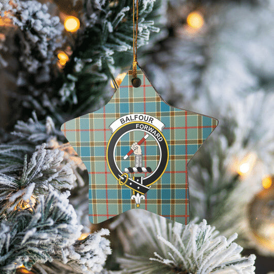Scotstee Shop - Scotstee Shop Ornament The Balfour Clan Tartan Crest Star Ceramic Ornament Christmas Gift