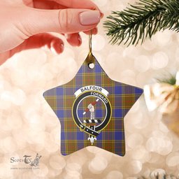 Scotstee Shop - Scotstee Shop Ornament The Balfour Modern Clan Tartan Crest Star Ceramic Ornament Christmas Gift