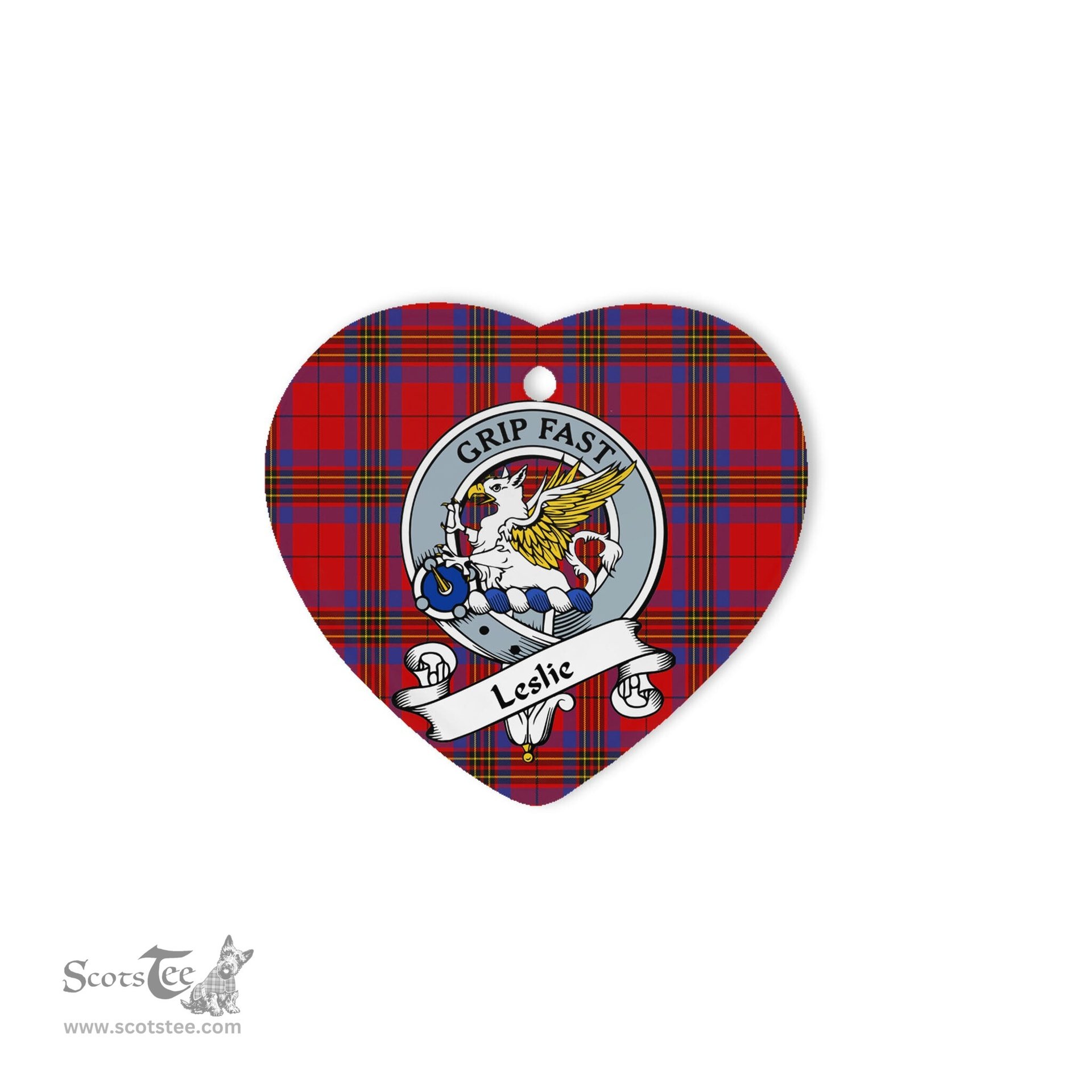 Leslie Earl of Rothes Scottish Clan Badge Plaid Christmas Ornaments Gift Heart Ornament Leslie Earl of Rothes Clan Tartan Ornaments, Plaid Ornament, christmas Ornament, plaid christmas ornament