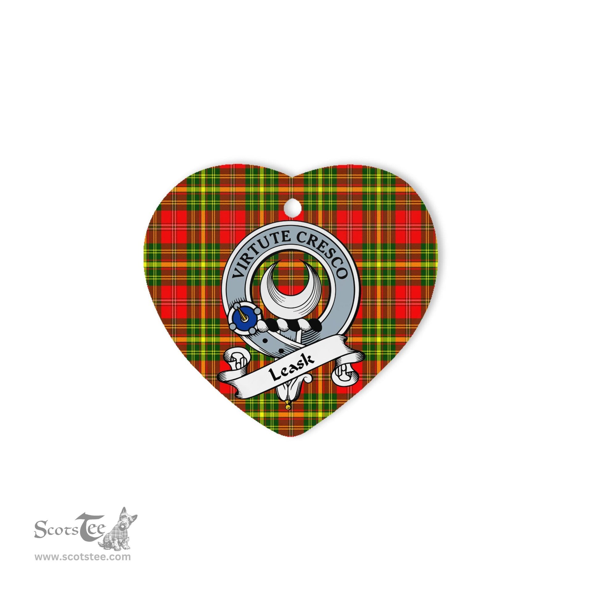 Leask Scottish Clan Badge Plaid Christmas Ornaments Gift Heart Ornament Leask Clan Tartan Ornaments, Plaid Ornament, christmas Ornament, plaid christmas ornament
