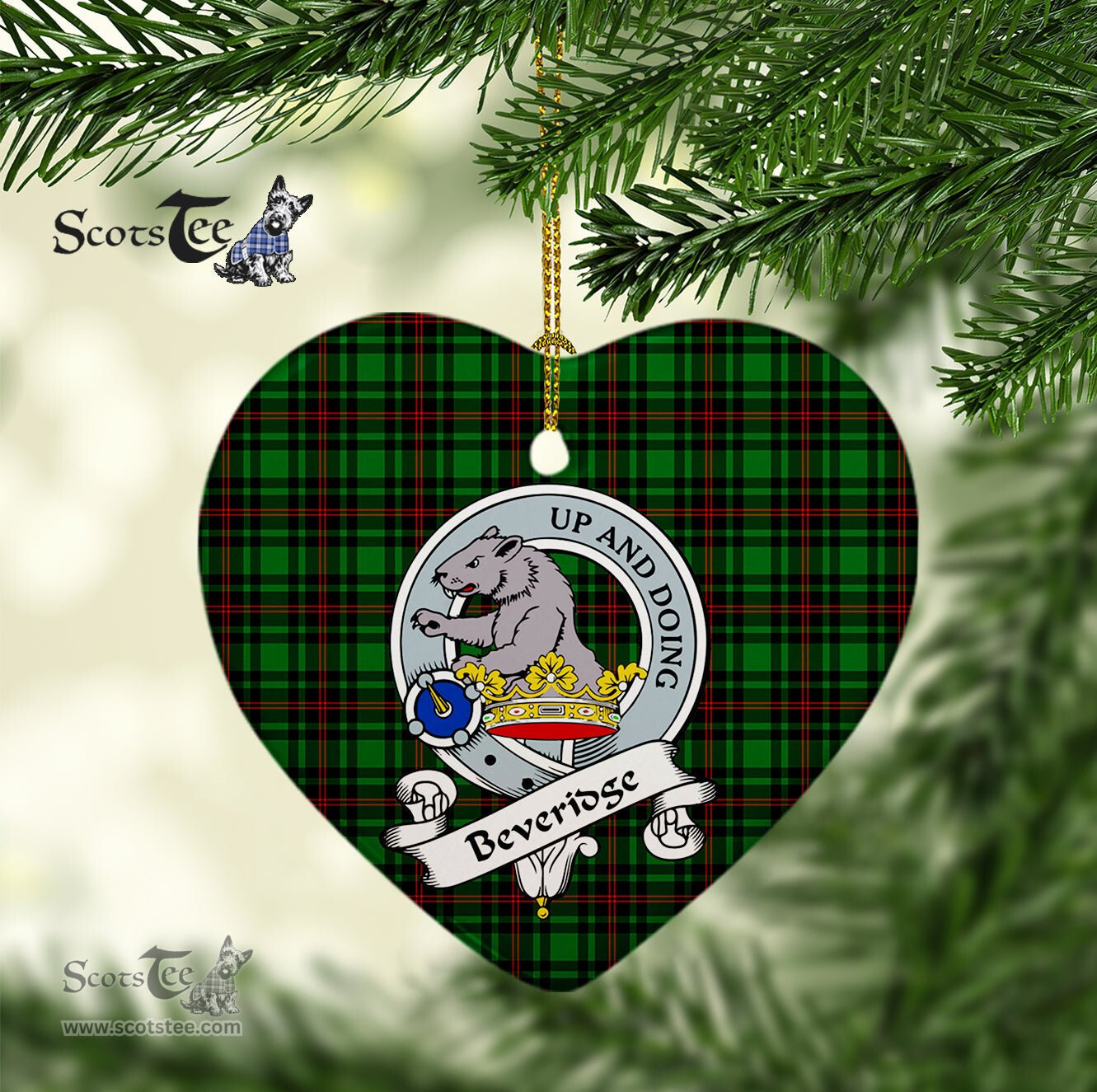 Beveridge Scottish Clan Badge Plaid Christmas Ornaments Gift Heart Ornament Christmas Tree Ornament Beveridge Clan Tartan Ornament