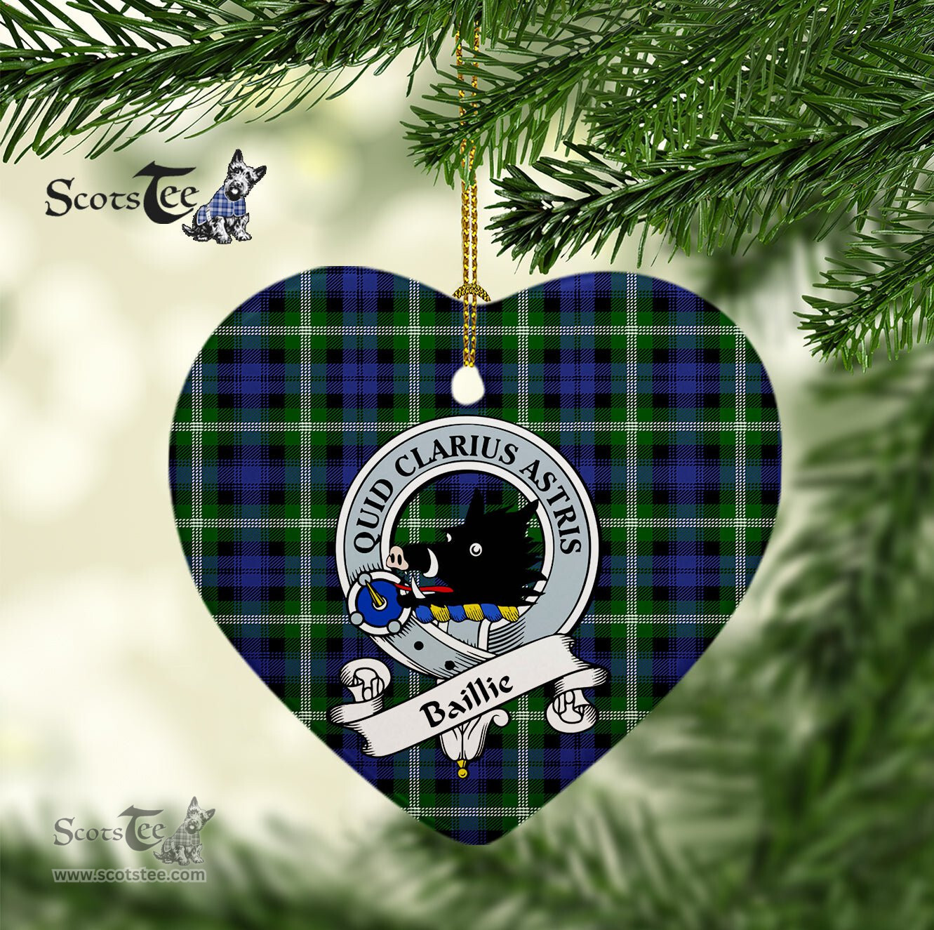 Baillie Scottish Clan Badge Plaid Christmas Ornaments Gift Heart Ornament Baillie Clan Tartan Ornaments, Plaid Ornament, christmas Ornament, plaid christmas ornament