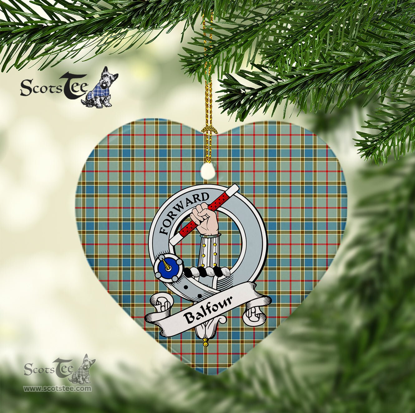 Balfour Scottish Clan Badge Plaid Ornament Gift. Christmas Tree Ornament Balfour Clan Tartan Ornament Great Christmas Ornaments Gift Heart Ornament - Scotstee Shop