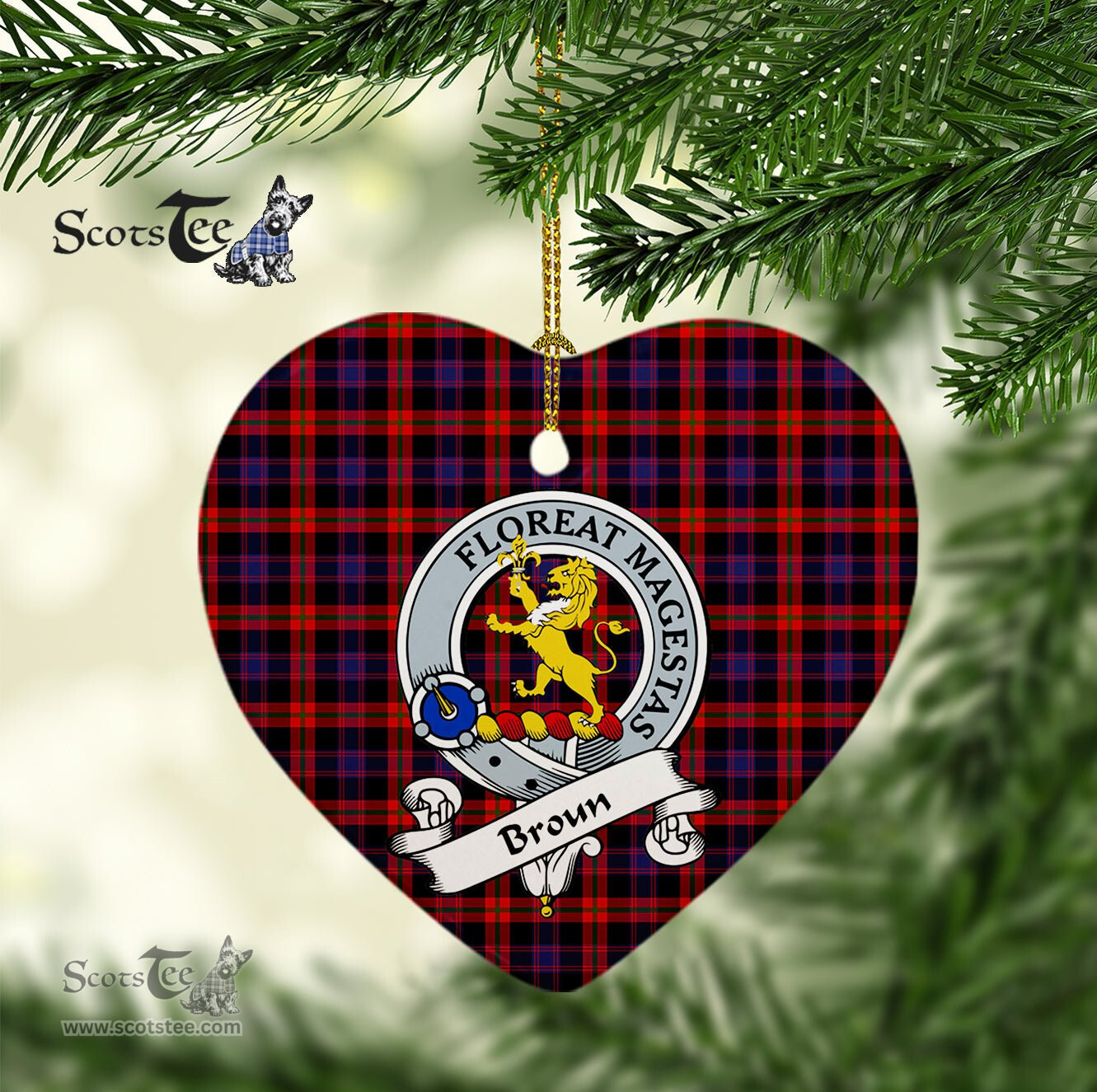 Broun Scottish Clan Badge Plaid Christmas Ornaments Gift Heart Ornament Broun Clan Tartan Ornaments, Plaid Ornament, christmas Ornament, plaid christmas ornament