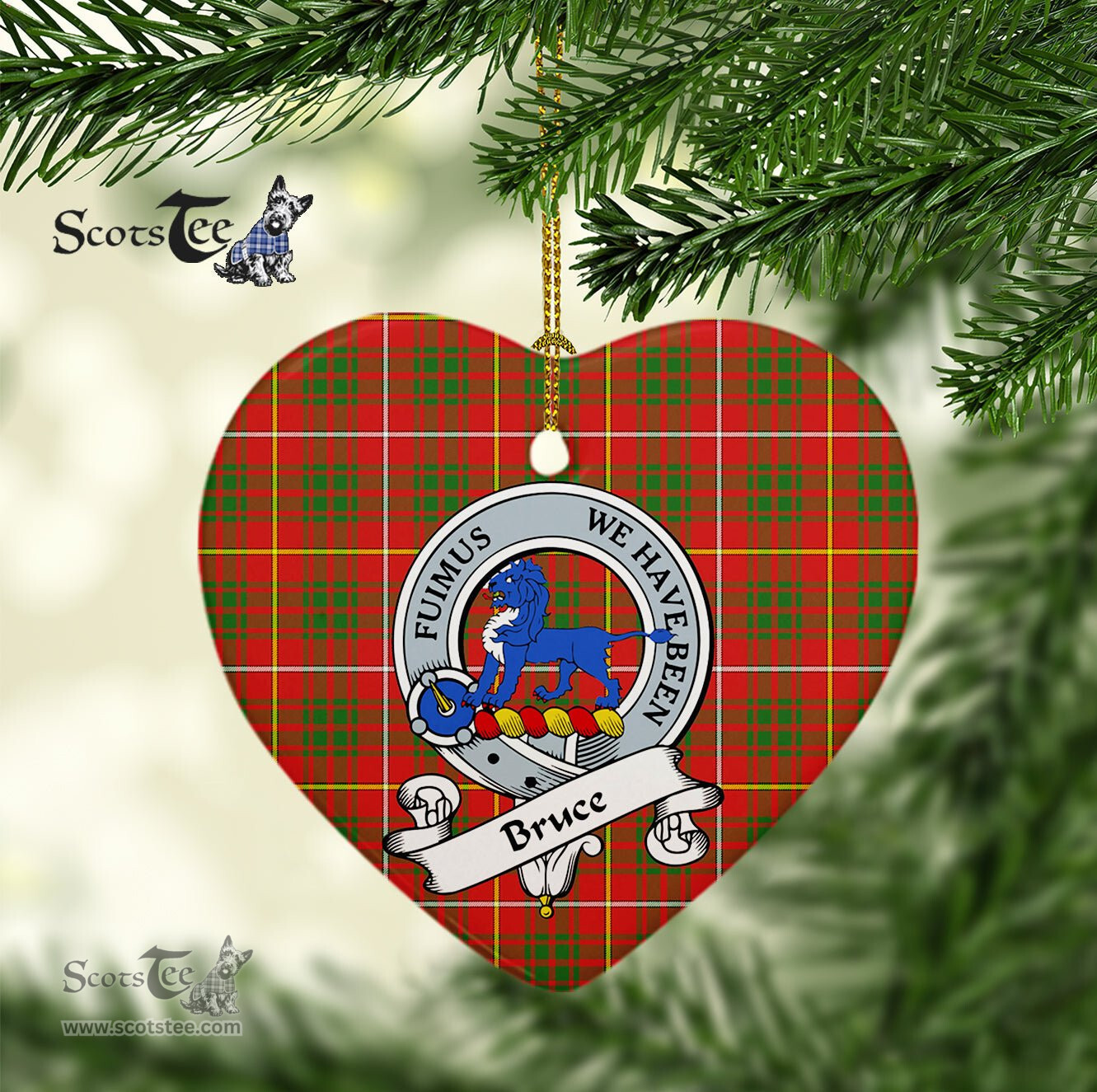 Bruce Scottish Clan Badge Plaid Christmas Ornaments Gift Heart Ornament Bruce Clan Tartan Ornaments, Plaid Ornament, christmas Ornament, plaid christmas ornament