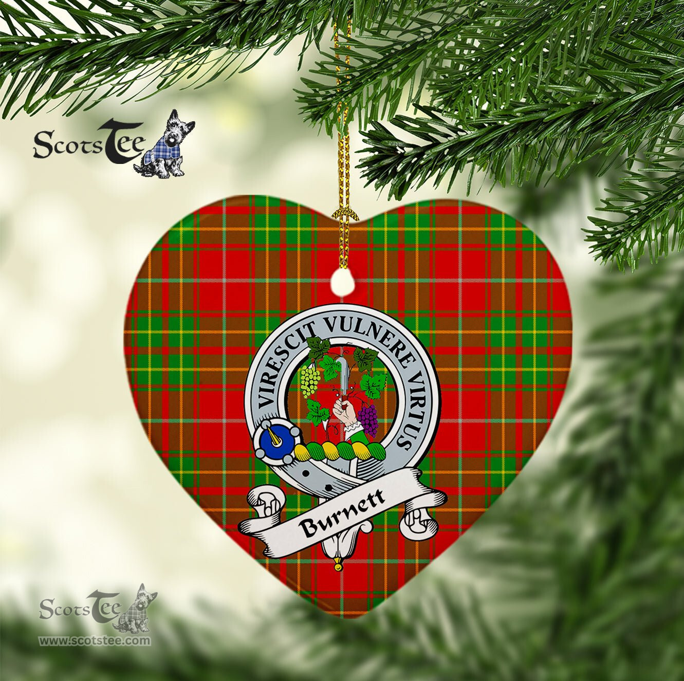 Burnett Scottish Clan Badge Plaid Christmas Ornaments Gift Heart Ornament Burnett Clan Tartan Ornaments, Plaid Ornament, christmas Ornament, plaid christmas ornament
