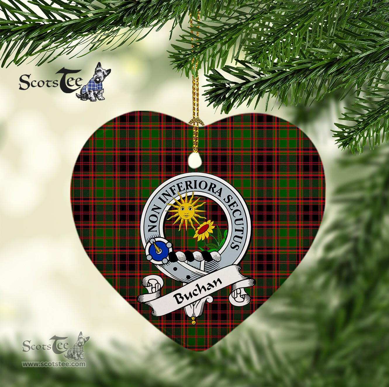Buchan Scottish Clan Badge Plaid Christmas Ornaments Gift Heart Ornament Buchan Clan Tartan Ornaments, Plaid Ornament, christmas Ornament, plaid christmas ornament