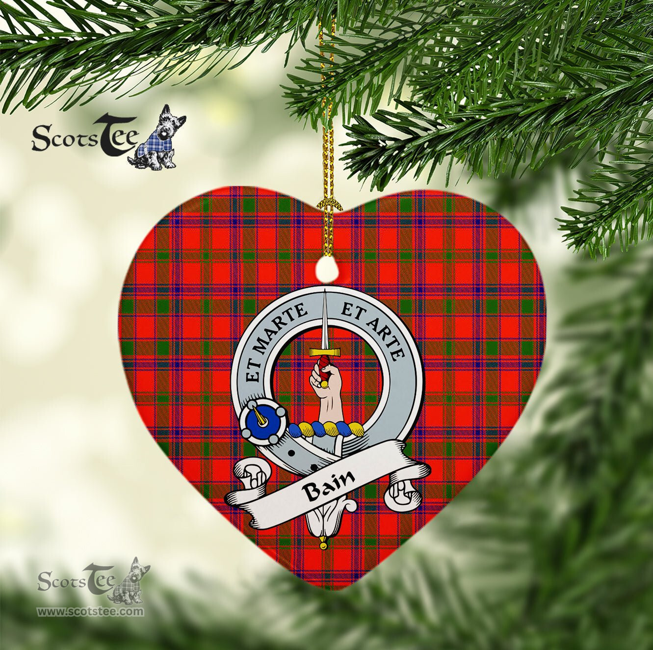 Bain Scottish Clan Badge Plaid Ornament Gift. Christmas Tree Ornament Bain Clan Tartan Ornament Great Christmas Ornaments Gift Heart Ornament