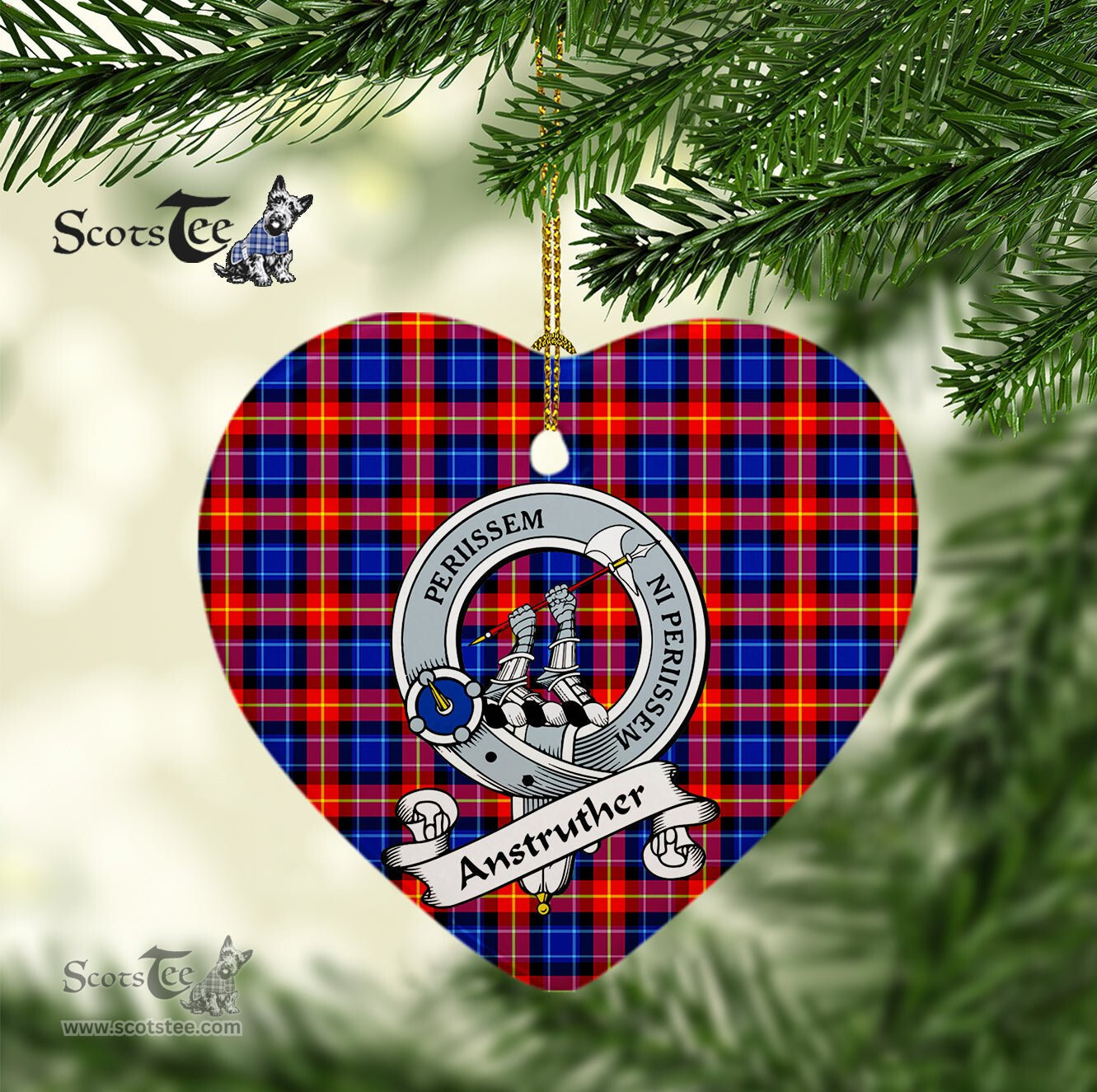 Anstruther Scottish Clan Badge Plaid Ornament Gift. Christmas Tree Ornament Anstruther Clan Tartan Ornament Great Christmas Ornaments Gift Heart Ornament - Scotstee Shop