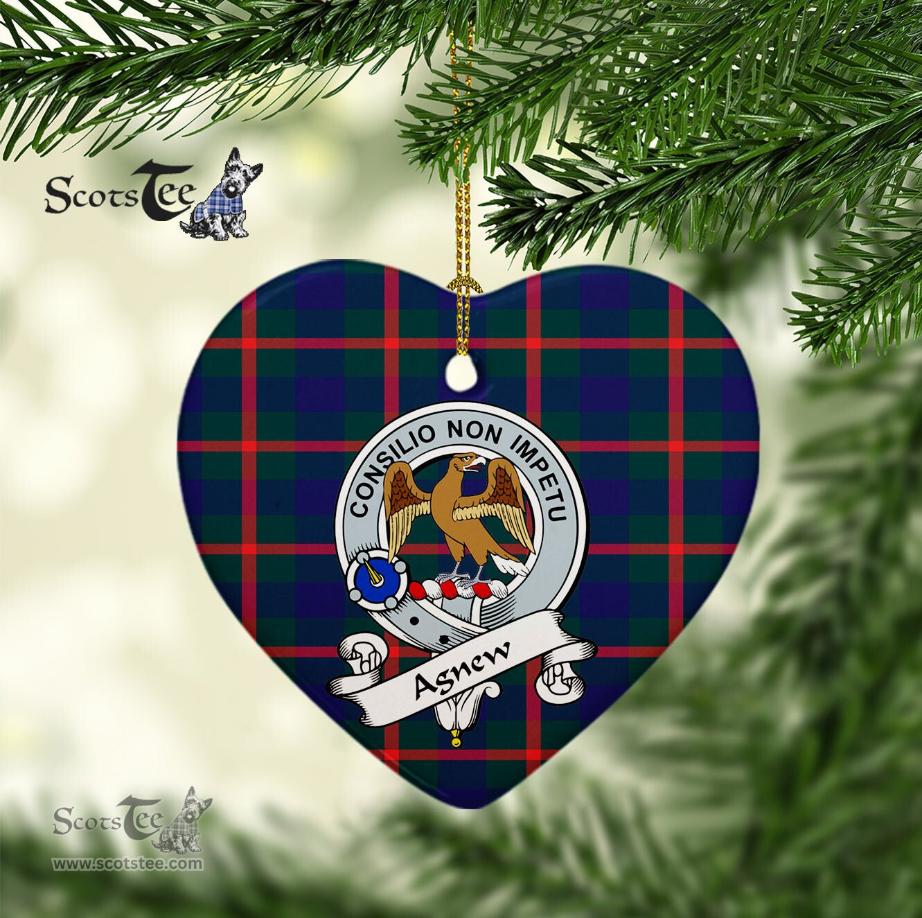 Agnew Scottish Clan Badge Plaid Christmas Ornaments Gift Heart Ornament Agnew Clan Tartan Ornaments, Plaid Ornament, christmas Ornament, plaid christmas ornament