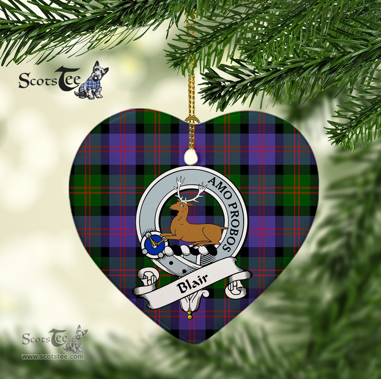 Blair Scottish Clan Badge Plaid Christmas Ornaments Gift Heart Ornament Christmas Tree Ornament Blair Clan Tartan Ornament