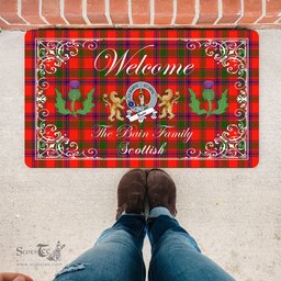 Personalized Doormat, Custom Door Mats, Welcome Mat Scottish Clan Badge Bain Tartan Door Mat, Plaid Doormat With Thistle and Two Lion Scottish, Custom Welcome Mats, Personalized Door Mat