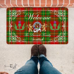 Personalized Doormat, Custom Door Mats, Welcome Mat Scottish Clan Badge Burnett Ancient Tartan Door Mat, Plaid Doormat With Thistle and Two Lion Scottish, Custom Welcome Mats, Personalized Door Mat